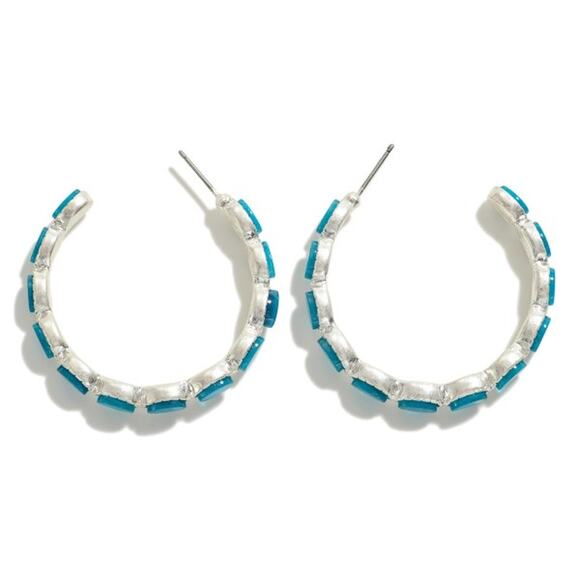 Stone Hoop Earrings Teal Blue - Picture 1 of 3